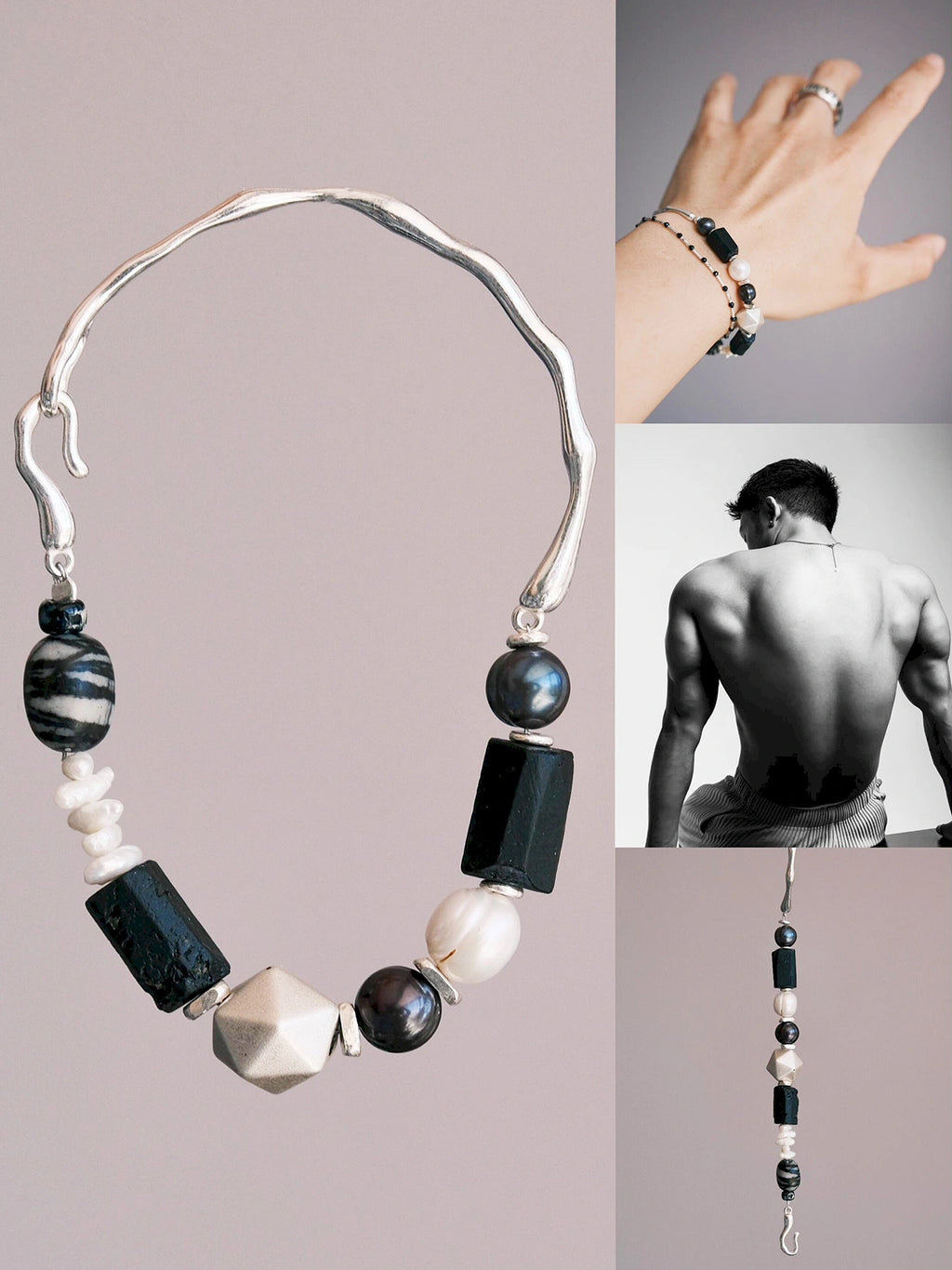 Urban Stoic Series | Mobius Heir | Pearl, Black Tourmaline & Silver Bracelet
