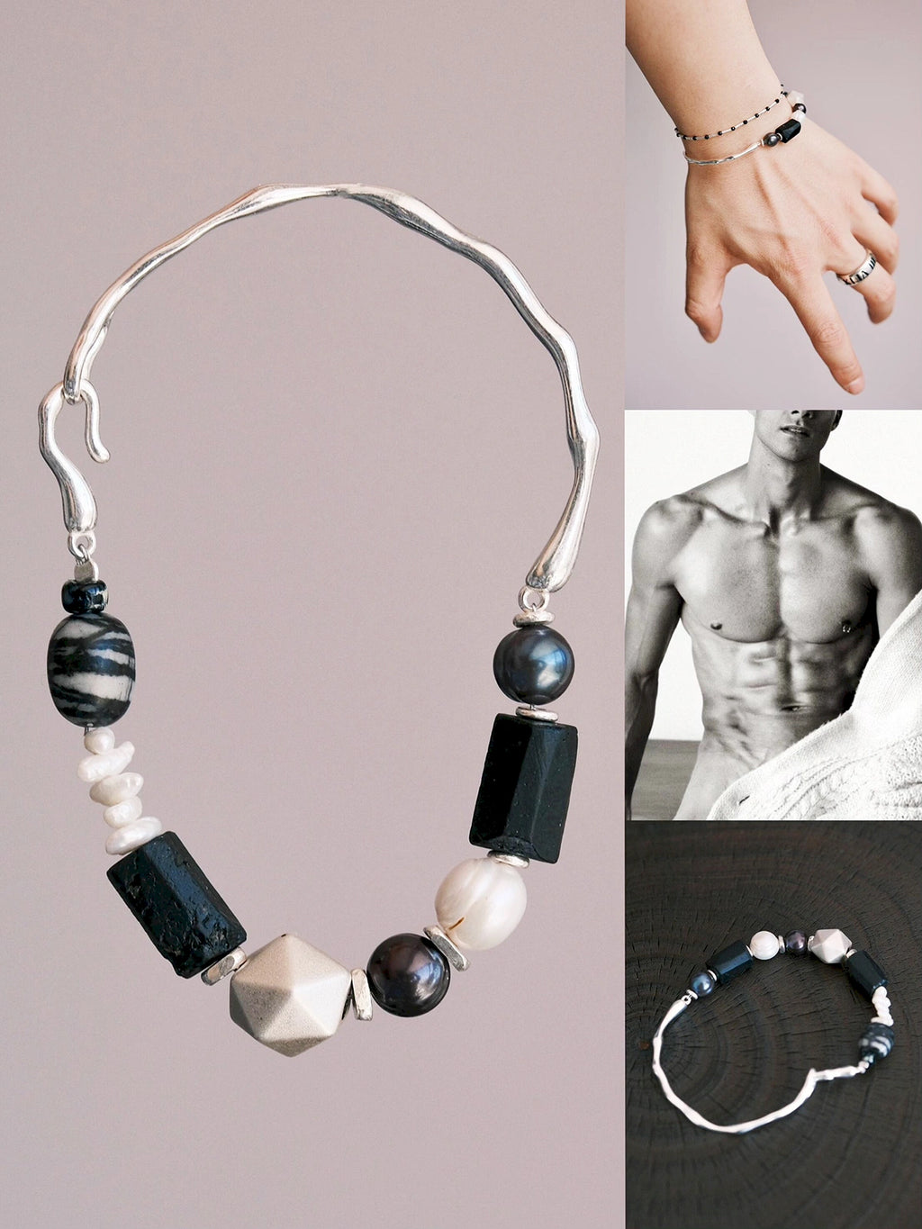 Urban Stoic Series | Mobius Heir | Pearl, Black Tourmaline & Silver Bracelet