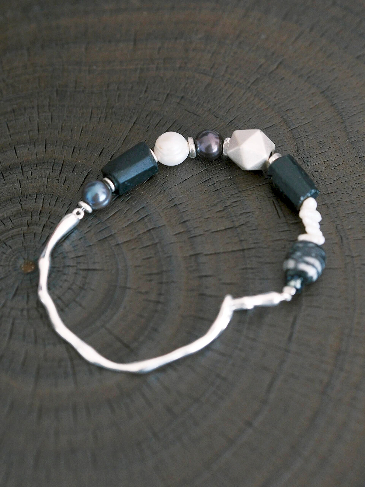 Urban Stoic Series | Mobius Heir | Pearl, Black Tourmaline & Silver Bracelet