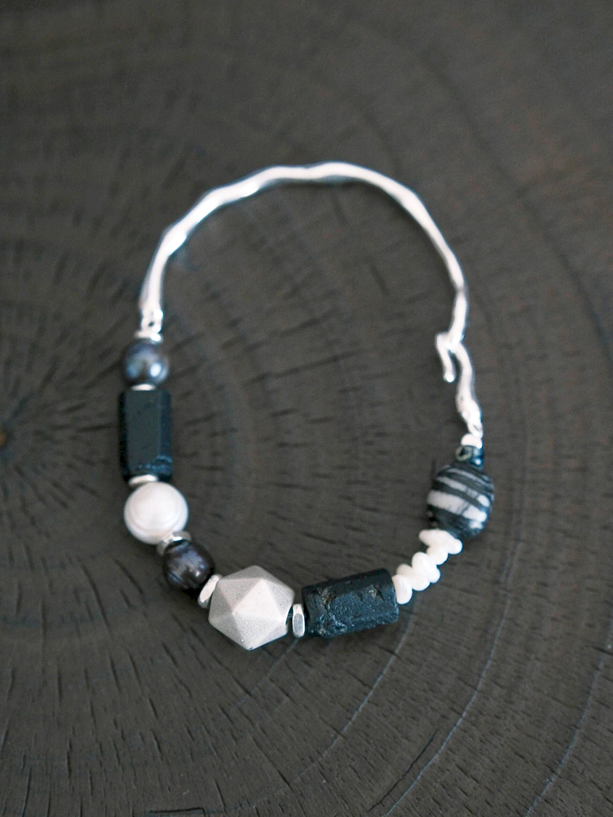 Urban Stoic Series | Mobius Heir | Pearl, Black Tourmaline & Silver Bracelet