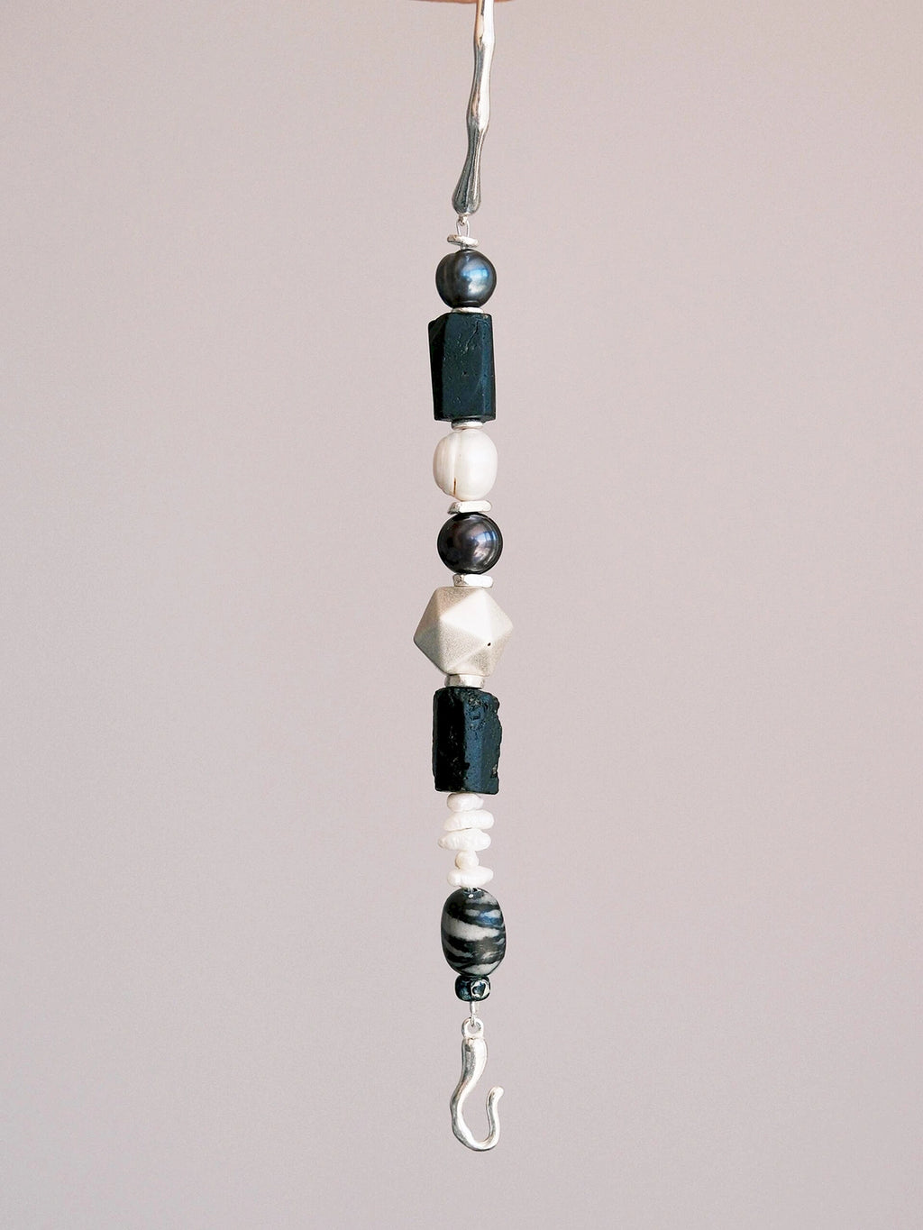 Urban Stoic Series | Mobius Heir | Pearl, Black Tourmaline & Silver Bracelet