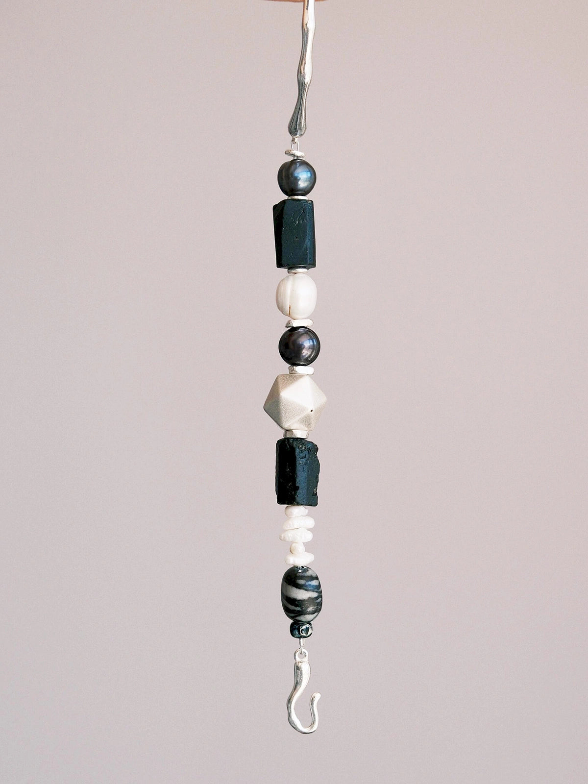 Urban Stoic Series | Mobius Heir | Pearl, Black Tourmaline & Silver Bracelet