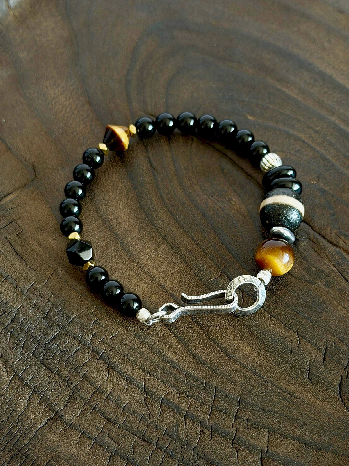 Urban Stoic Series | Black Dominion | Obsidian, Tiger Eye & Silver Bracelet Main image