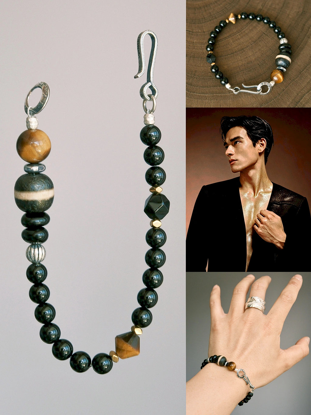 Urban Stoic Series | Black Dominion | Obsidian, Tiger Eye & Silver Bracelet