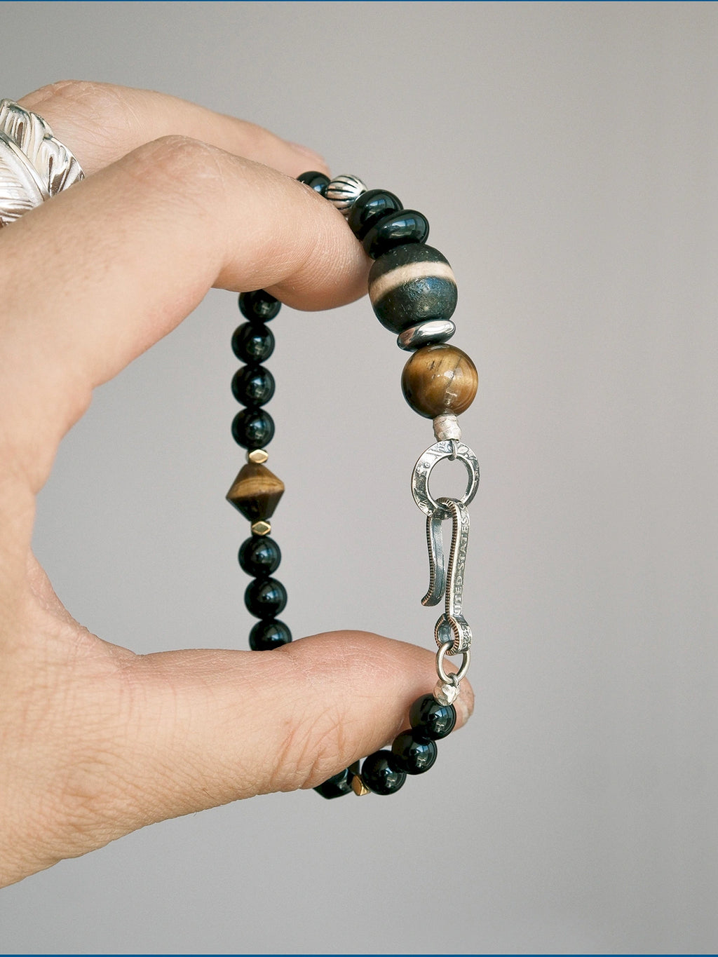 Urban Stoic Series | Black Dominion | Obsidian, Tiger Eye & Silver Bracelet