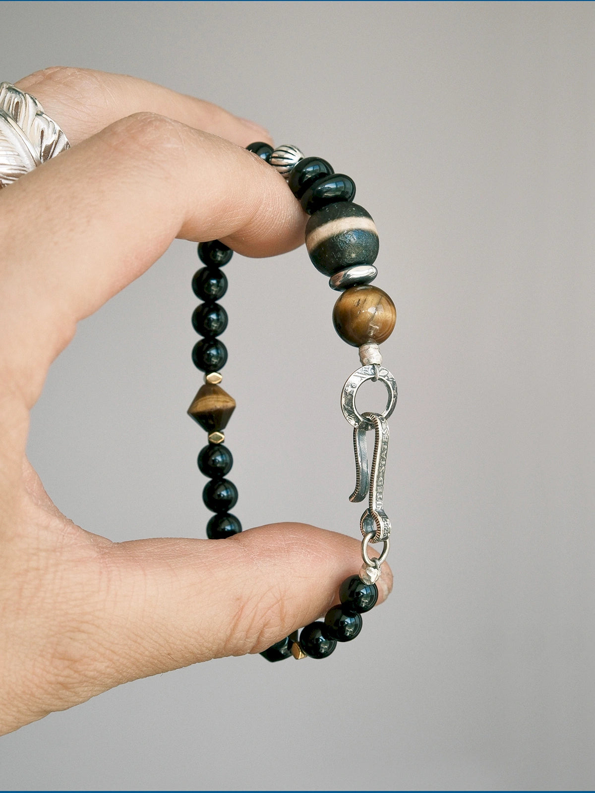 Urban Stoic Series | Black Dominion | Obsidian, Tiger Eye & Silver Bracelet