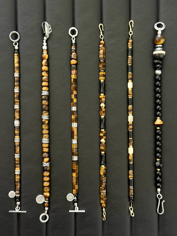 Meaningful gift bracelet for him, Urban Stoic Series Black Dominion, crafted with obsidian, tiger eye, black onyx, hematite, and silver details.