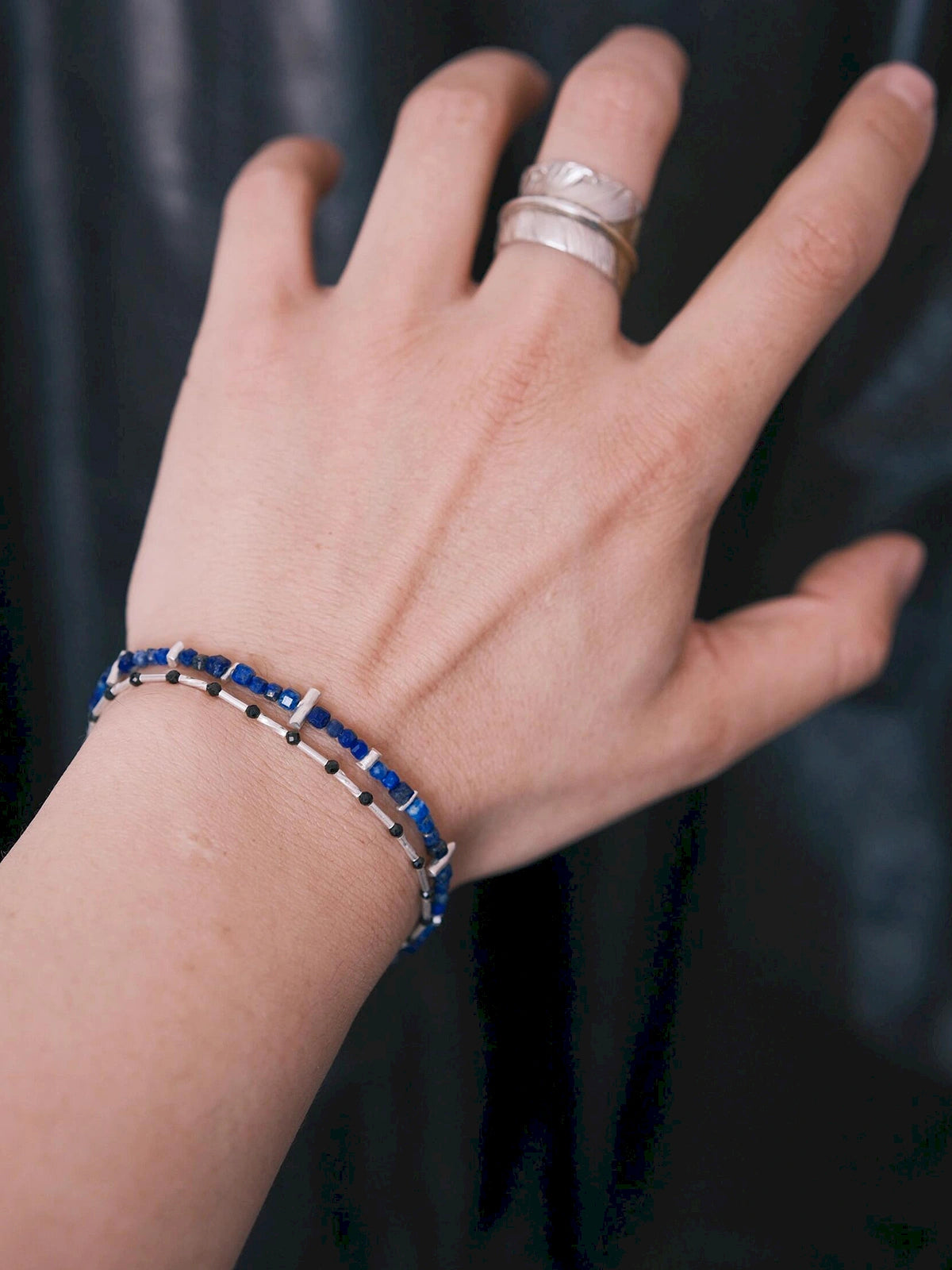 Identity Series | Blue Ascend | Lapis Lazuli & Hammered Silver Bracelet