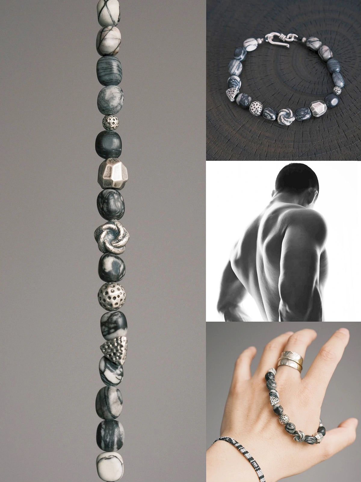 Urban Stoic Series | Grey Orbit | Webbed Jasper-Style Stone & Sterling Silver Bracelet