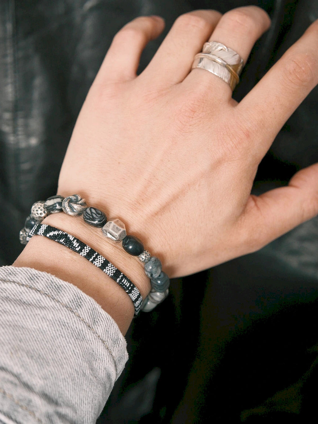 Urban Stoic Series | Grey Orbit | Webbed Jasper-Style Stone & Sterling Silver Bracelet