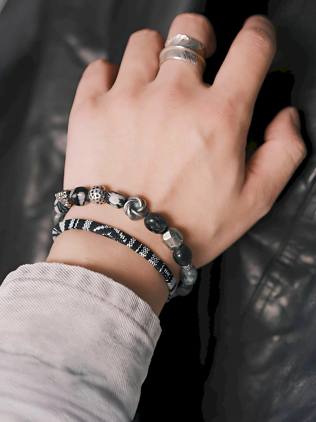 Urban Stoic Series | Grey Orbit | Webbed Jasper-Style Stone & Sterling Silver Bracelet