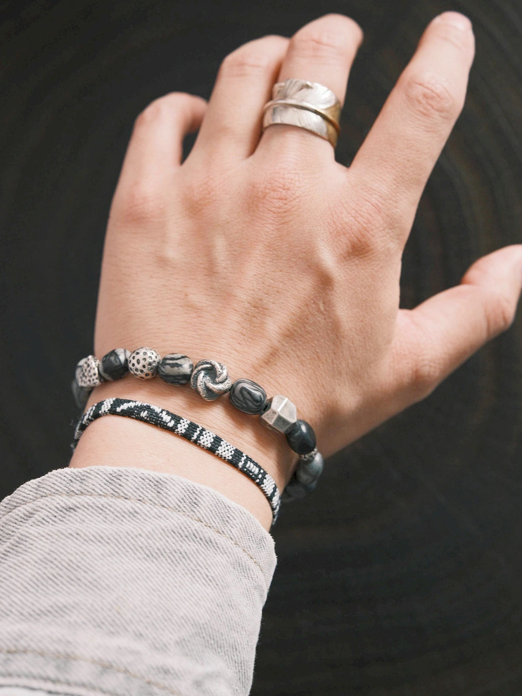 Urban Stoic Series | Grey Orbit | Webbed Jasper-Style Stone & Sterling Silver Bracelet