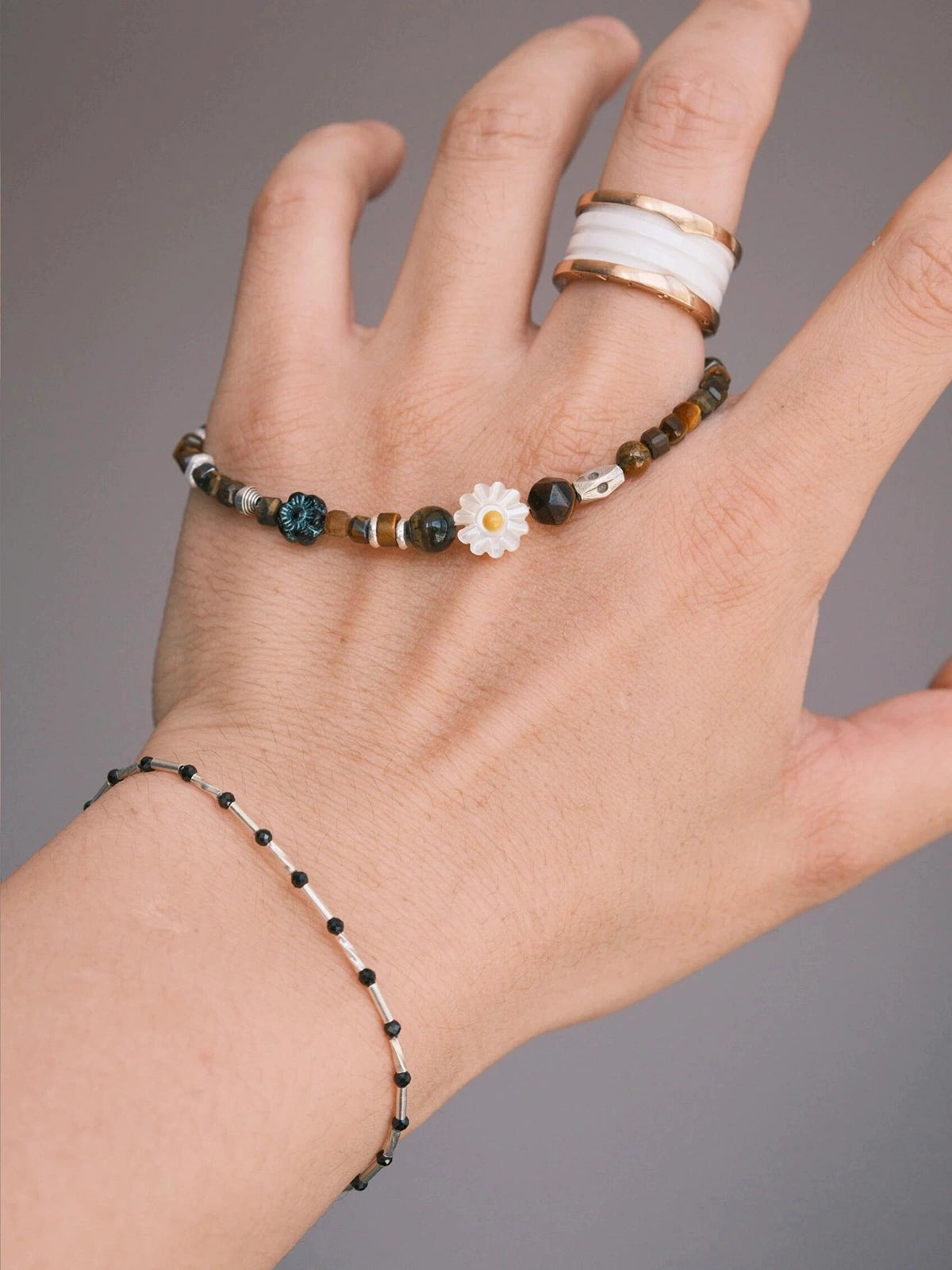 Identity Series | Daisy Youth | Tiger Eye, Mother-of-Pearl & Silver Bracelet