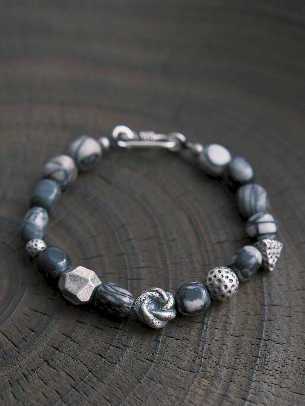 Urban Stoic Series | Grey Orbit | Webbed Jasper-Style Stone & Sterling Silver Bracelet