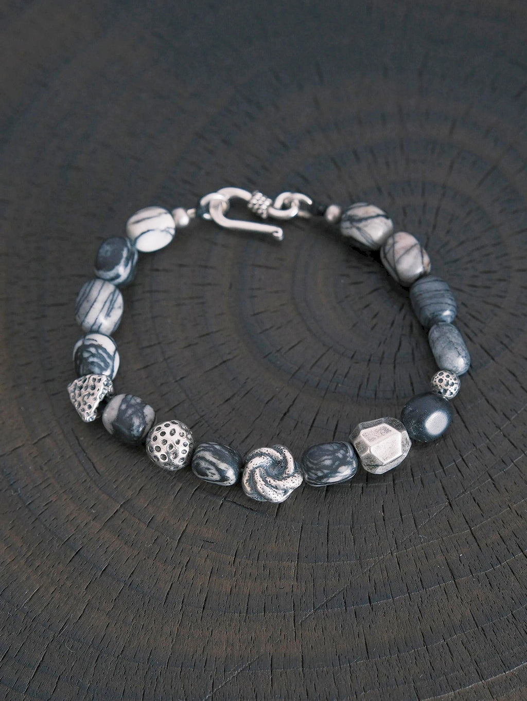 Urban Stoic Series | Grey Orbit | Webbed Jasper-Style Stone & Sterling Silver Bracelet