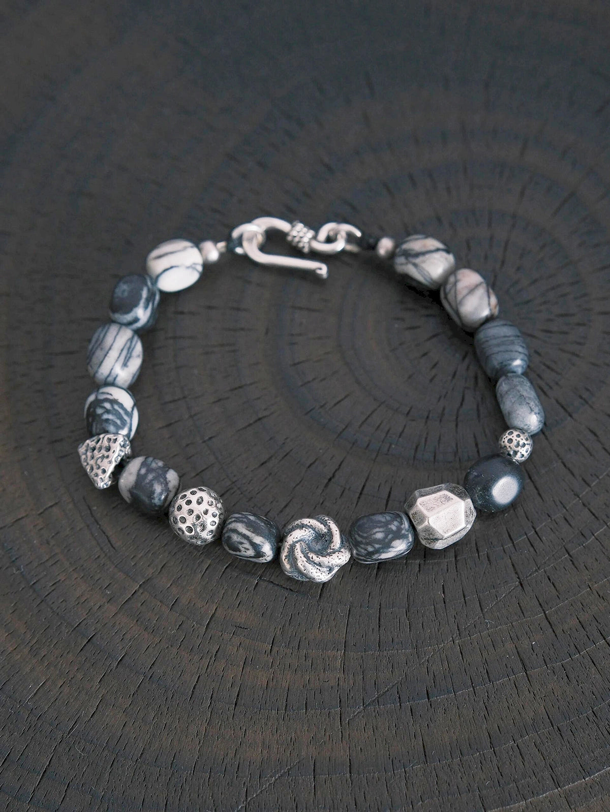 Urban Stoic Series | Grey Orbit | Webbed Jasper-Style Stone & Sterling Silver Bracelet