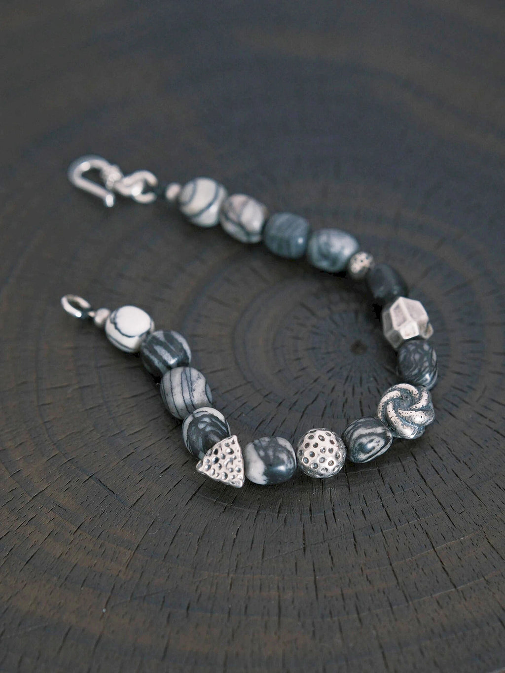 Urban Stoic Series | Grey Orbit | Webbed Jasper-Style Stone & Sterling Silver Bracelet
