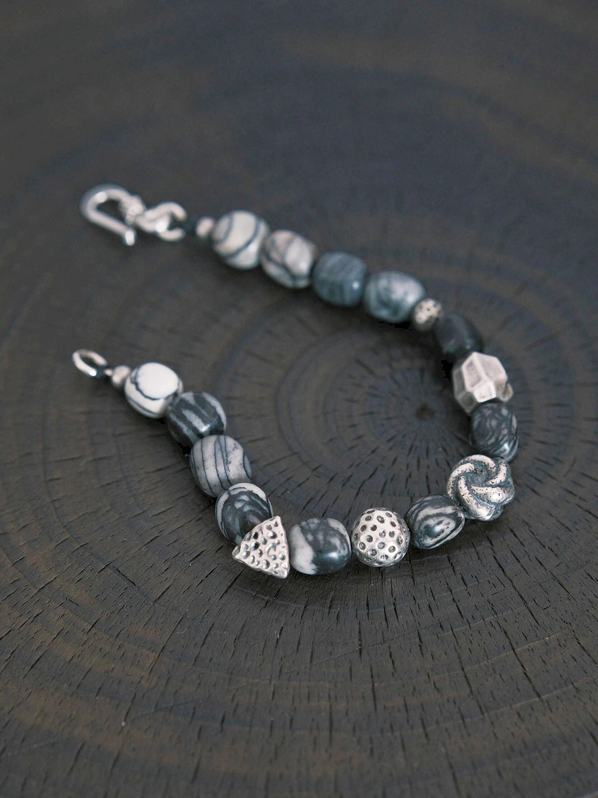 Urban Stoic Series | Grey Orbit | Webbed Jasper-Style Stone & Sterling Silver Bracelet