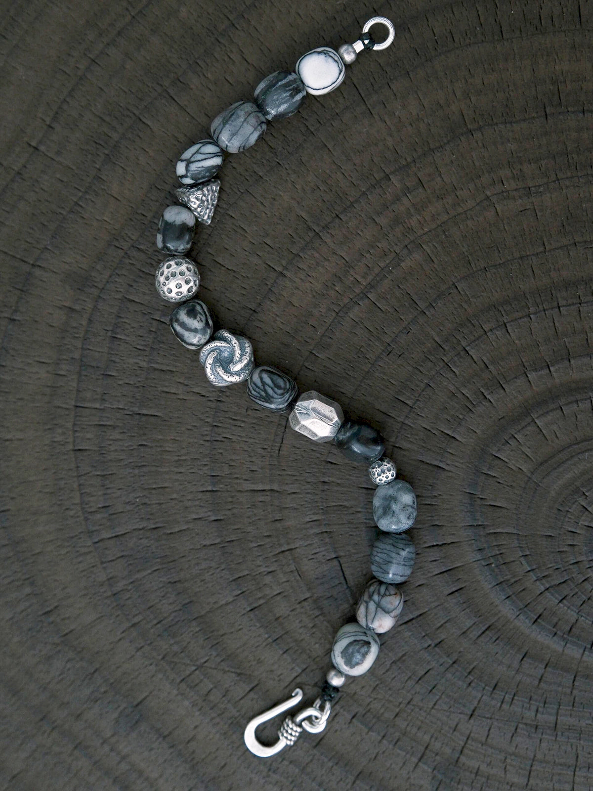 Urban Stoic Series | Grey Orbit | Webbed Jasper-Style Stone & Sterling Silver Bracelet