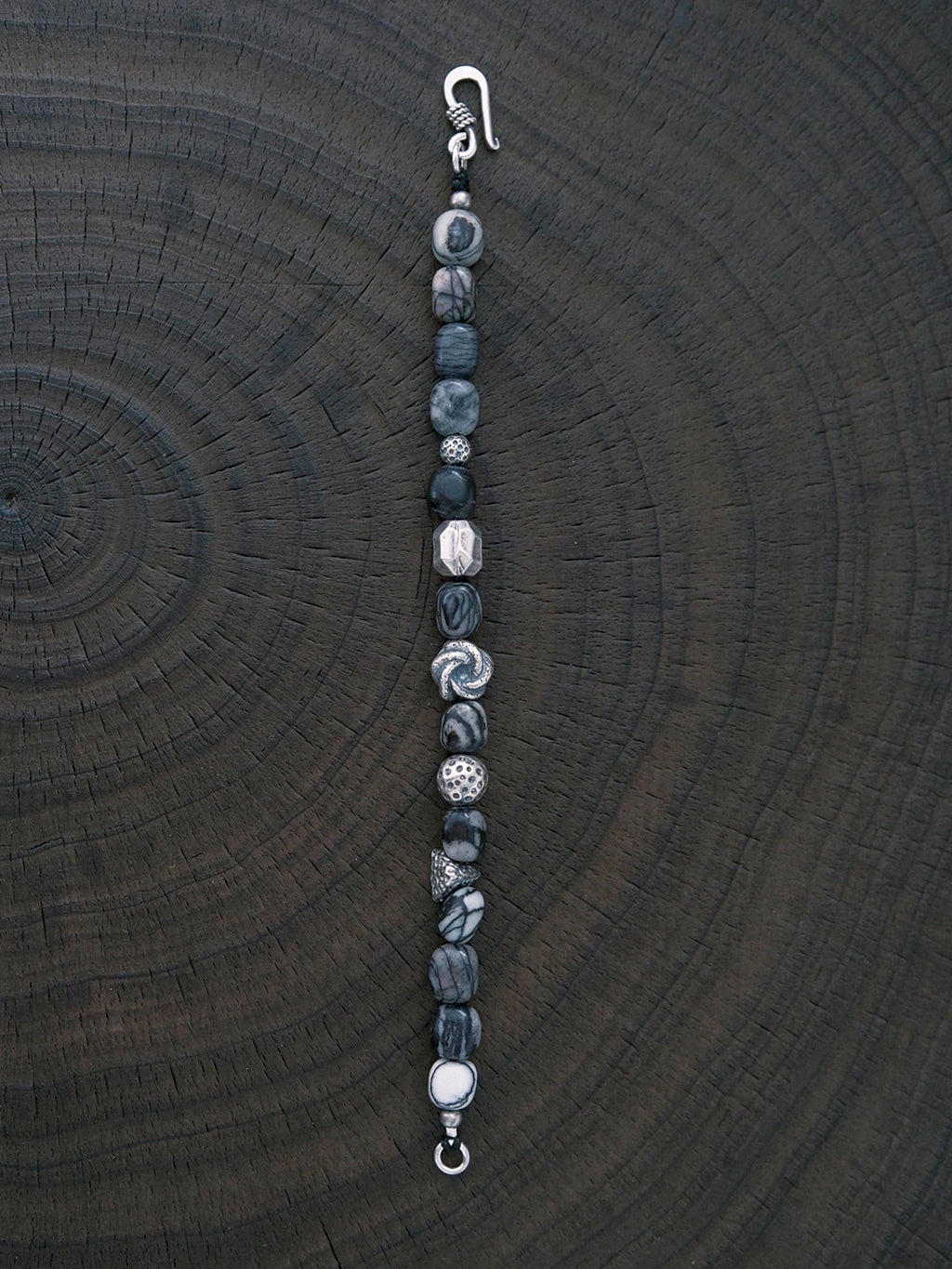Urban Stoic Series | Grey Orbit | Webbed Jasper-Style Stone & Sterling Silver Bracelet