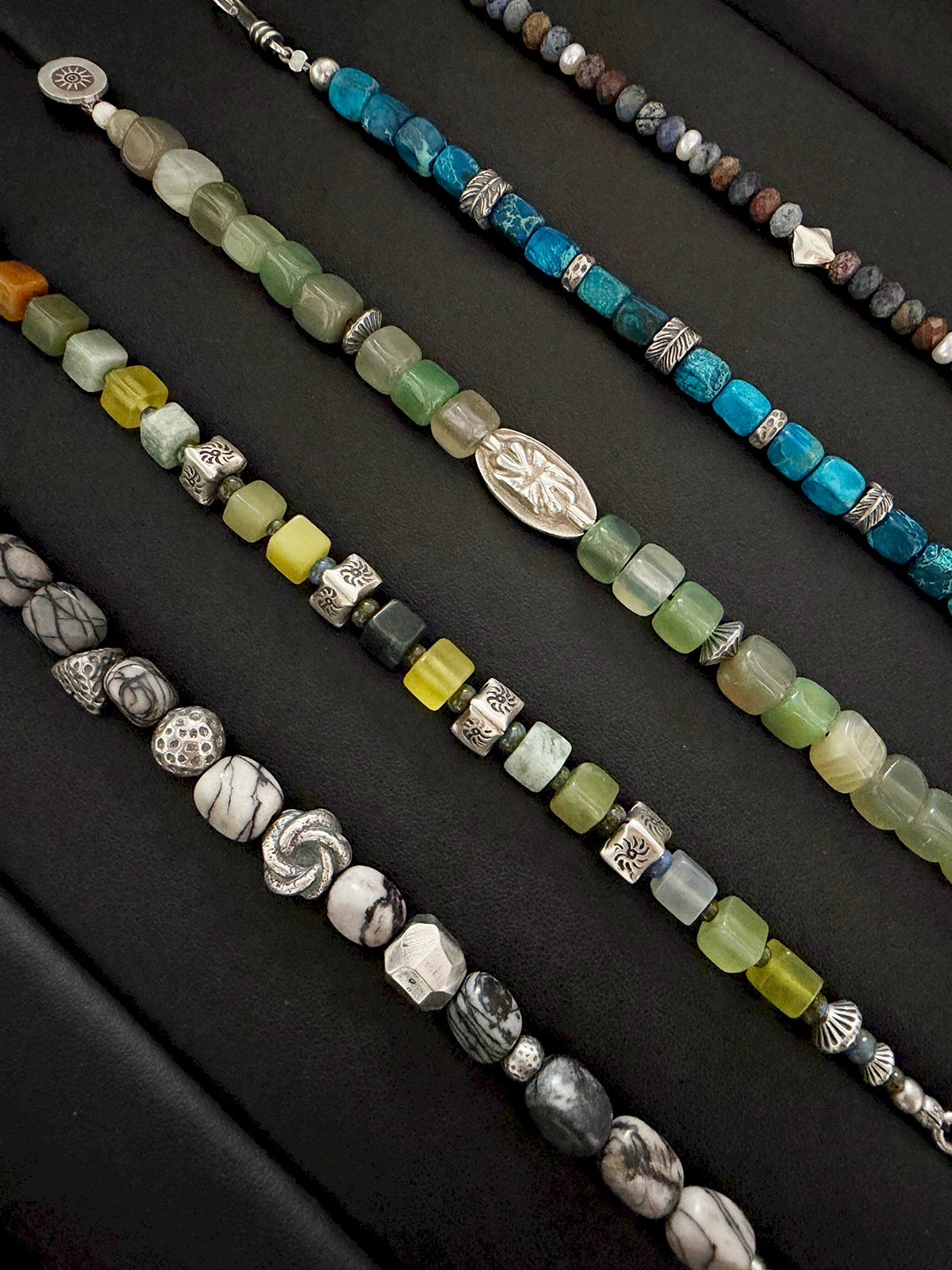 Urban Stoic Series | Grey Orbit | Webbed Jasper-Style Stone & Sterling Silver Bracelet