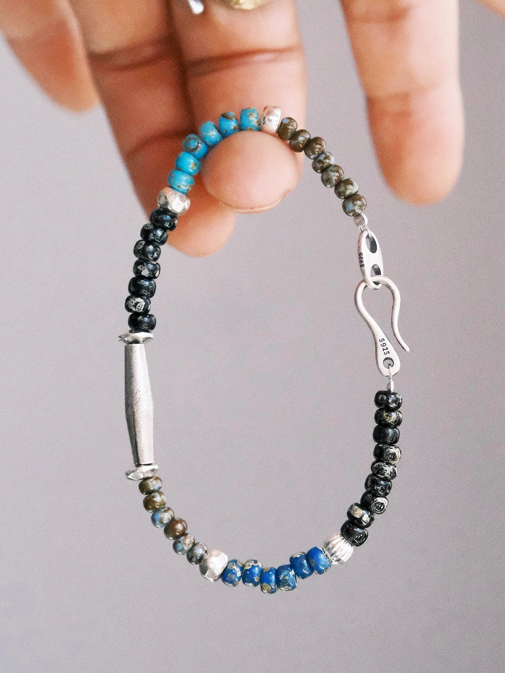 Identity Series | Cyan Wayfarer | Miyuki Colored-Glaze & Hammered Silver Bracelet