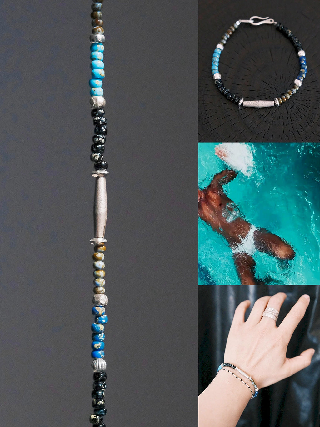 Identity Series | Cyan Wayfarer | Miyuki Colored-Glaze & Hammered Silver Bracelet