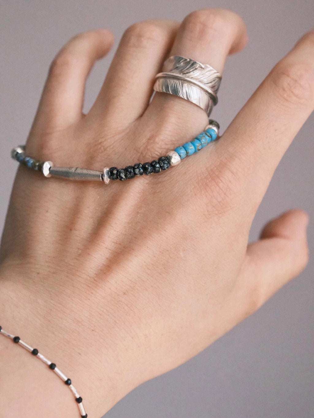 Identity Series | Cyan Wayfarer | Miyuki Colored-Glaze & Hammered Silver Bracelet