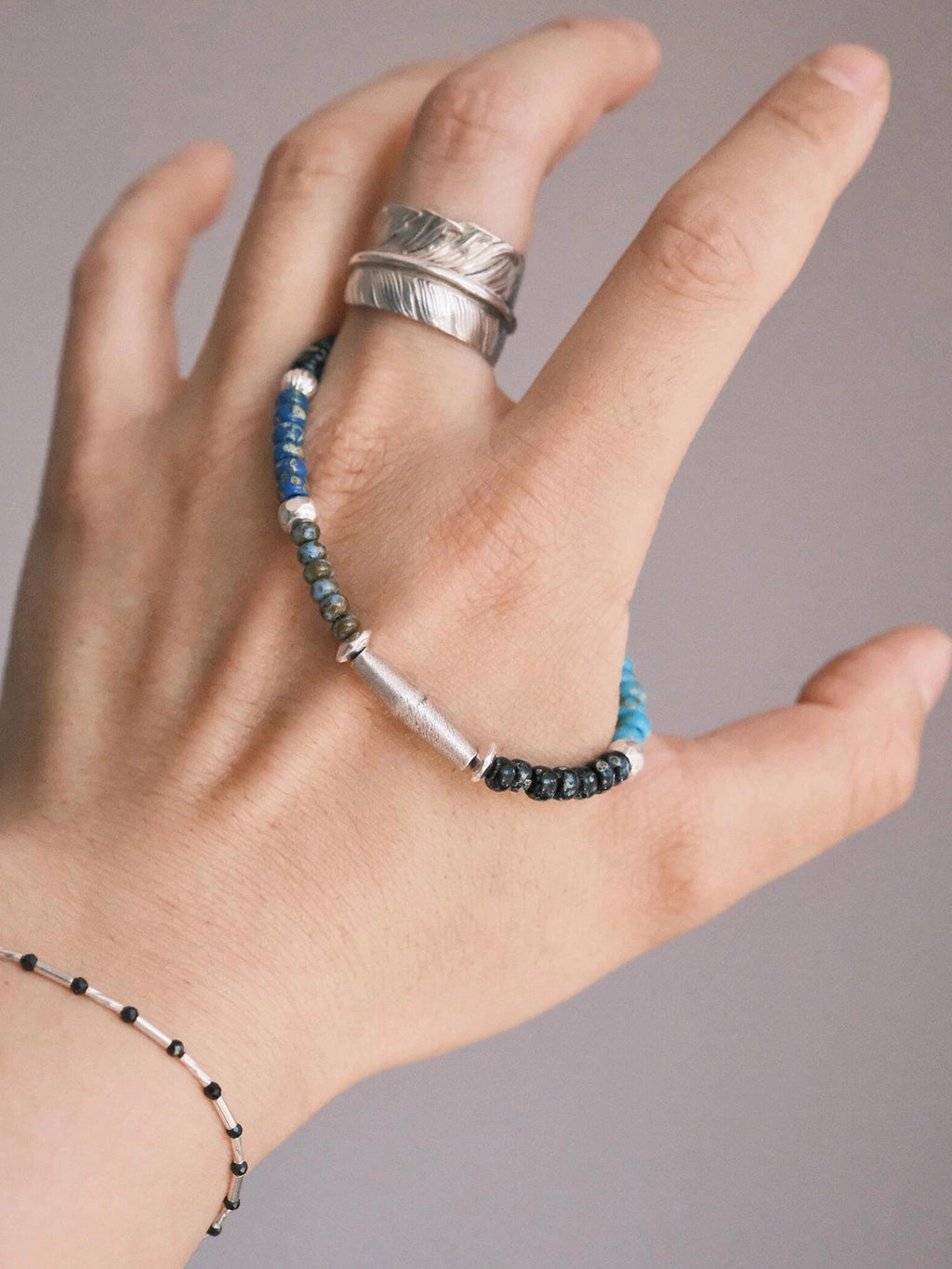 Identity Series | Cyan Wayfarer | Miyuki Colored-Glaze & Hammered Silver Bracelet