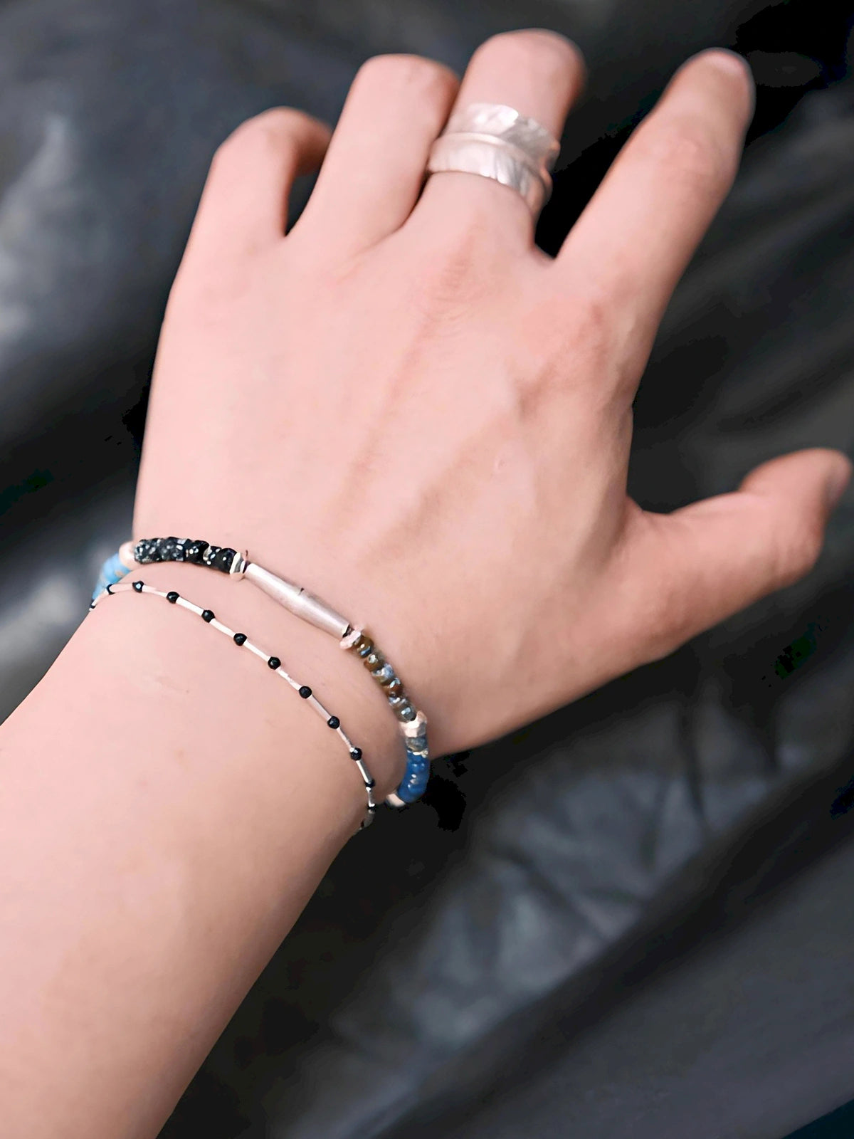 Identity Series | Cyan Wayfarer | Miyuki Colored-Glaze & Hammered Silver Bracelet