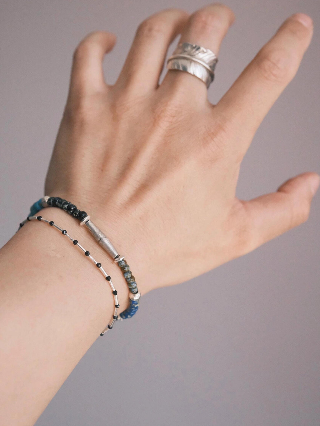 Identity Series | Cyan Wayfarer | Miyuki Colored-Glaze & Hammered Silver Bracelet