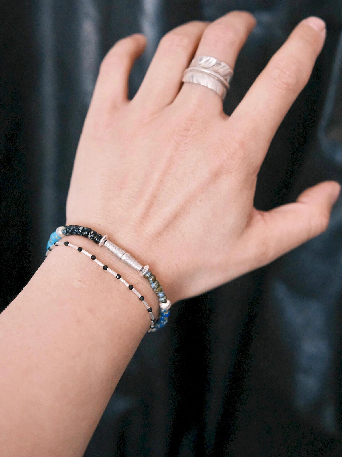 Identity Series | Cyan Wayfarer | Miyuki Colored-Glaze & Hammered Silver Bracelet