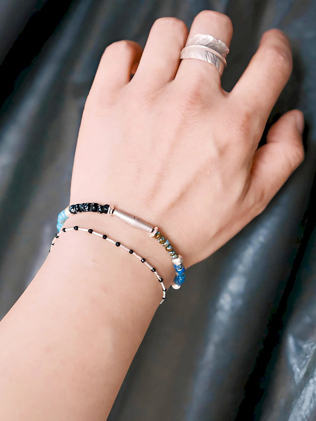 Identity Series | Cyan Wayfarer | Miyuki Colored-Glaze & Hammered Silver Bracelet