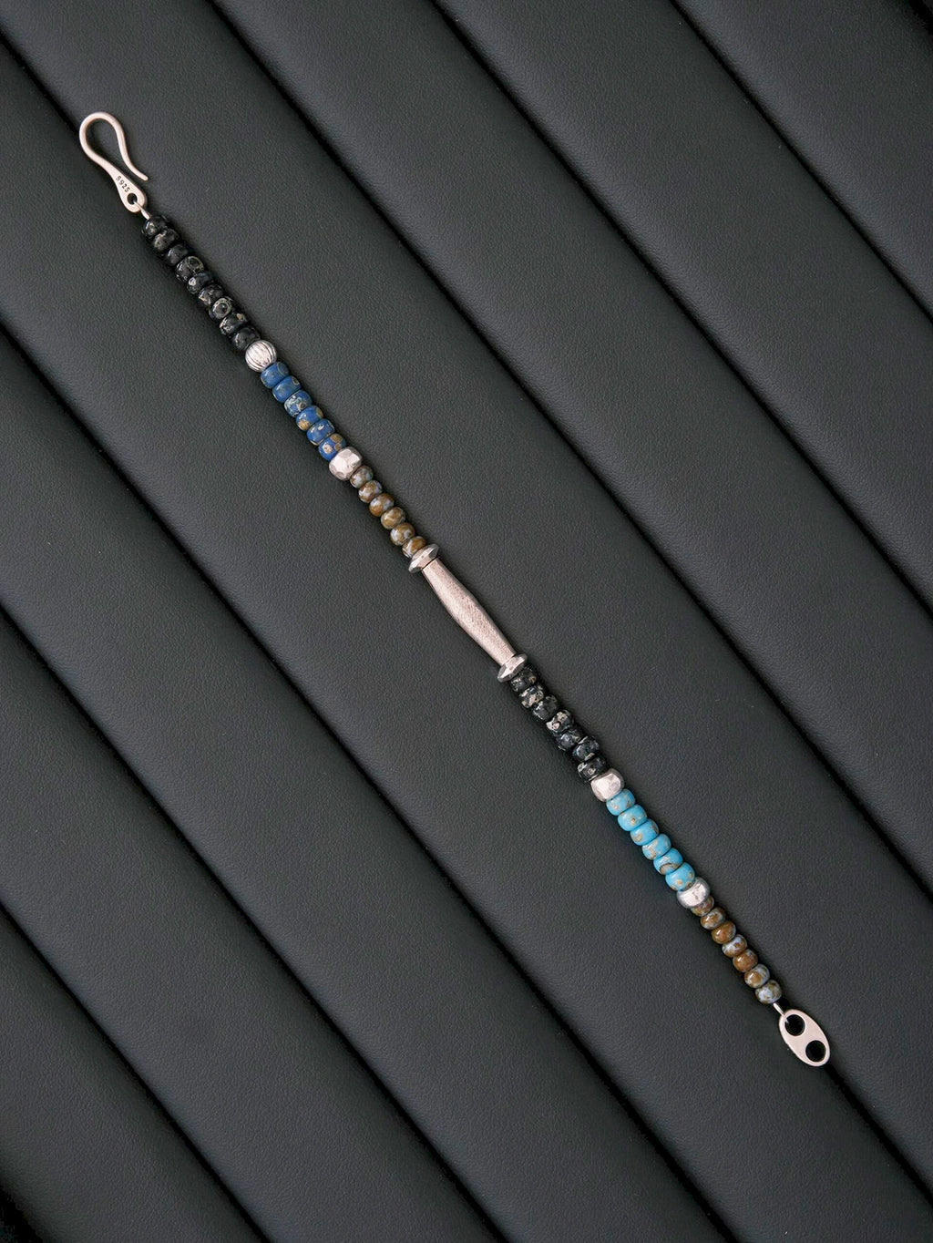 Identity Series | Cyan Wayfarer | Miyuki Colored-Glaze & Hammered Silver Bracelet