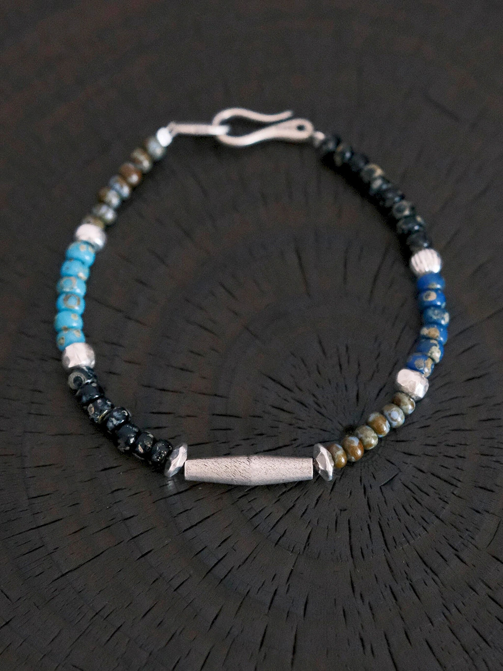 Identity Series | Cyan Wayfarer | Miyuki Colored-Glaze & Hammered Silver Bracelet