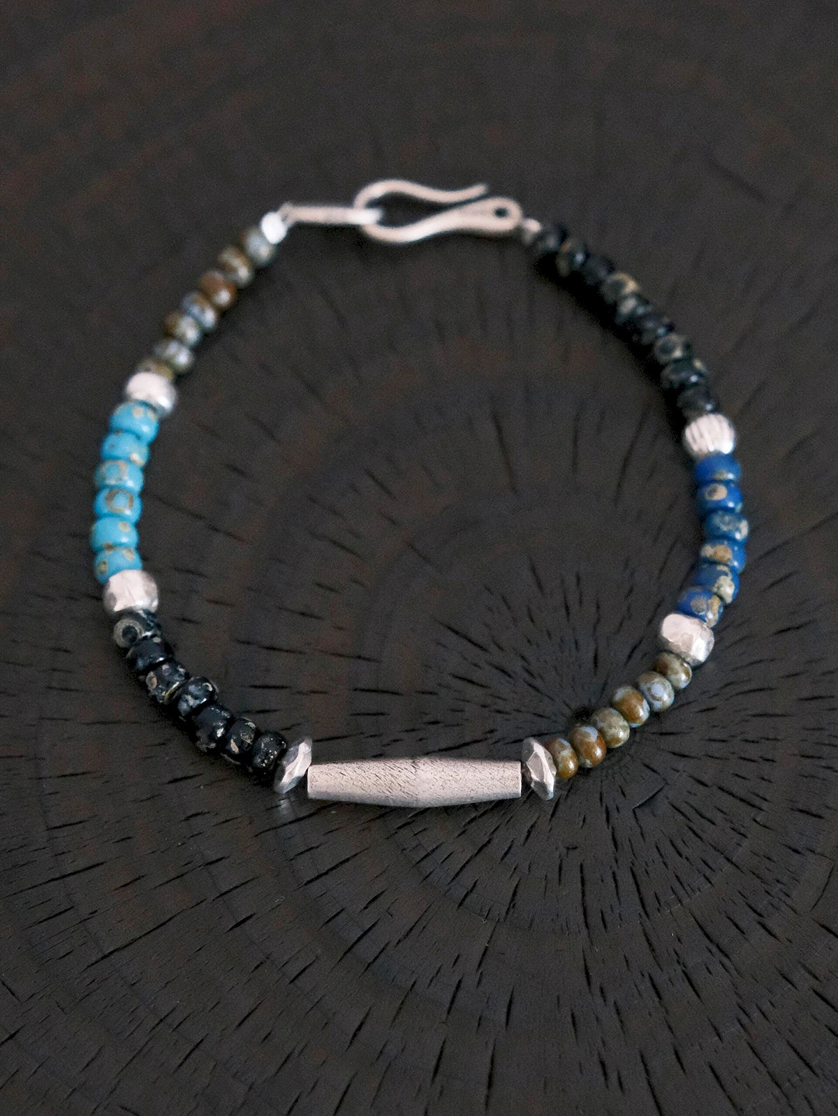 Identity Series | Cyan Wayfarer | Miyuki Colored-Glaze & Hammered Silver Bracelet