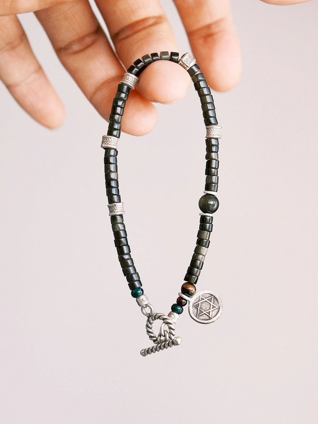 Mineral Soul Series | Black Astra | Golden Obsidian & Hammered Silver Bracelet