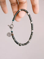 Mineral Soul Series | Black Astra | Golden Obsidian & Hammered Silver Bracelet