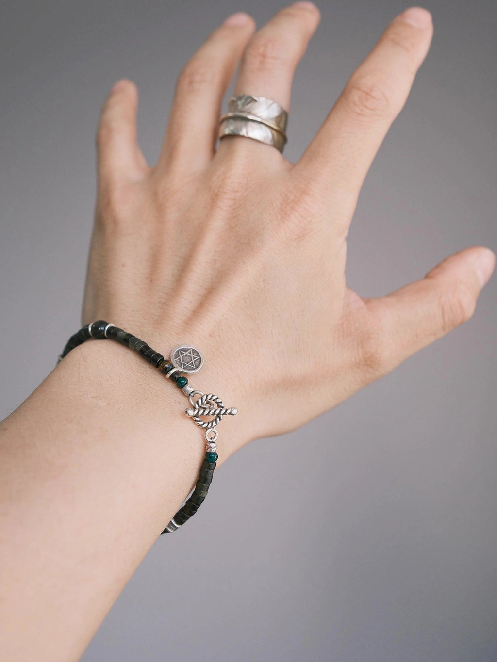 Mineral Soul Series | Black Astra | Golden Obsidian & Hammered Silver Bracelet