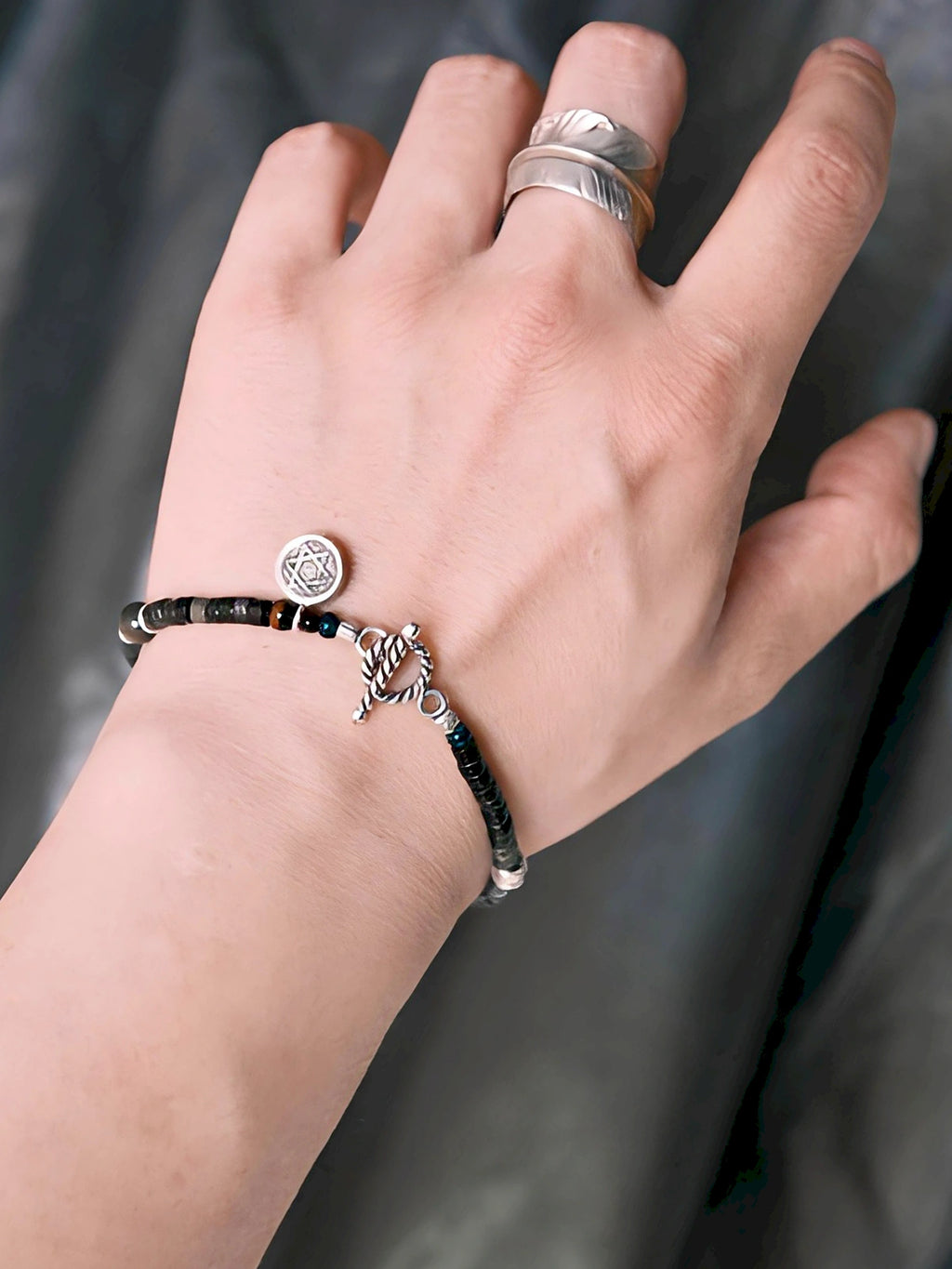 Mineral Soul Series | Black Astra | Golden Obsidian & Hammered Silver Bracelet