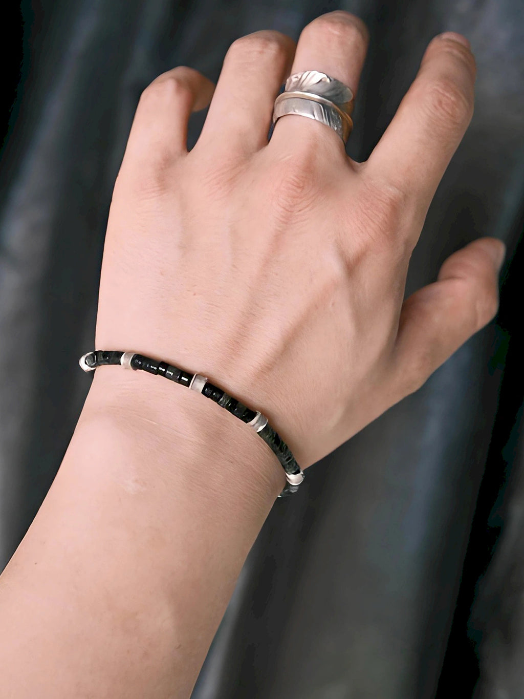 Mineral Soul Series | Black Astra | Golden Obsidian & Hammered Silver Bracelet