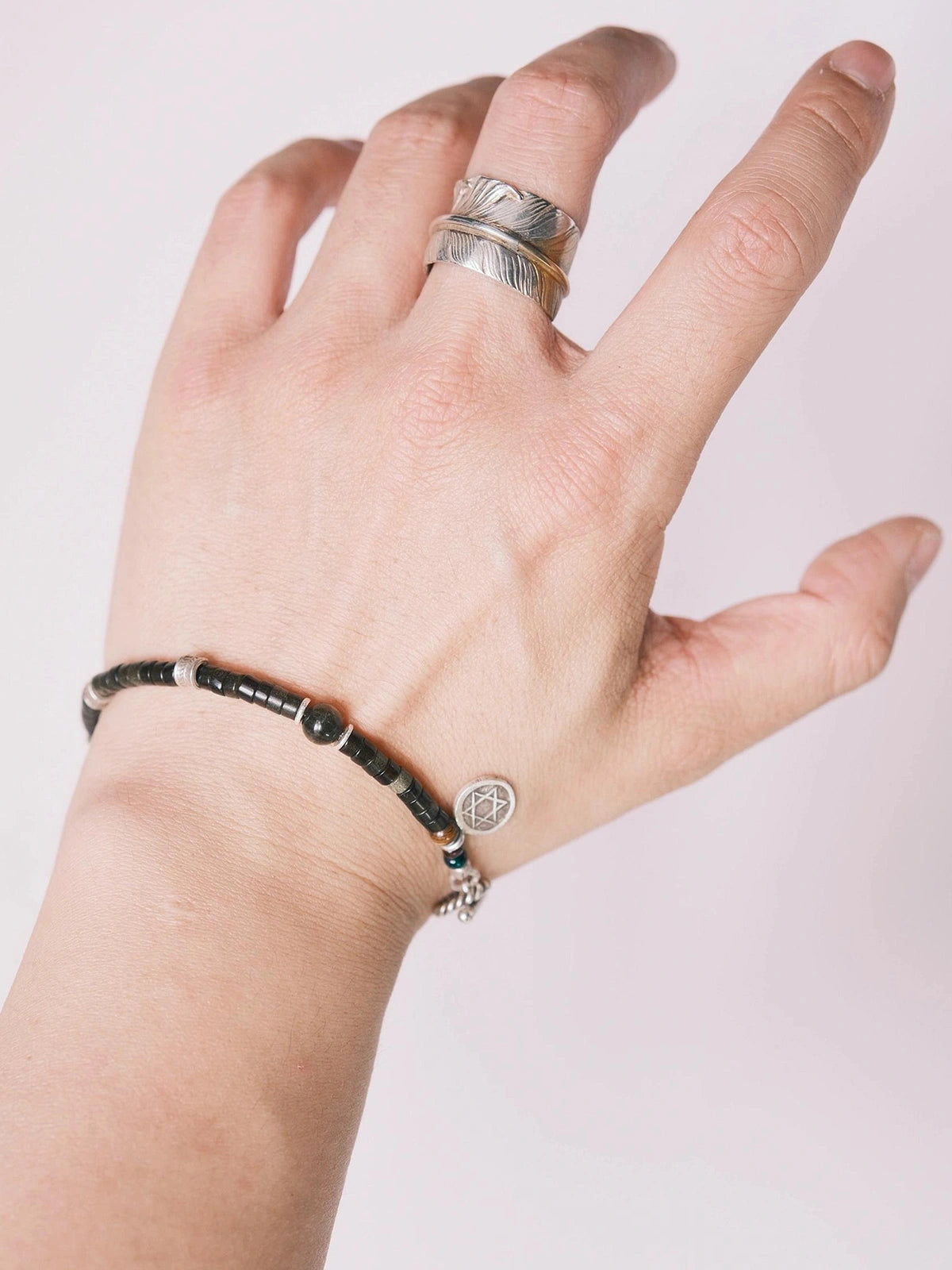 Mineral Soul Series | Black Astra | Golden Obsidian & Hammered Silver Bracelet