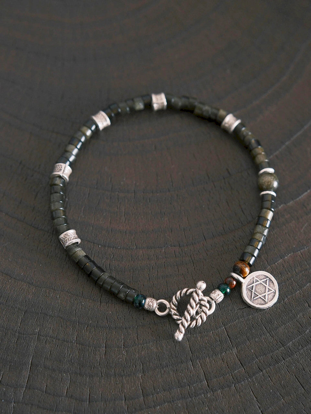 Mineral Soul Series | Black Astra | Golden Obsidian & Hammered Silver Bracelet