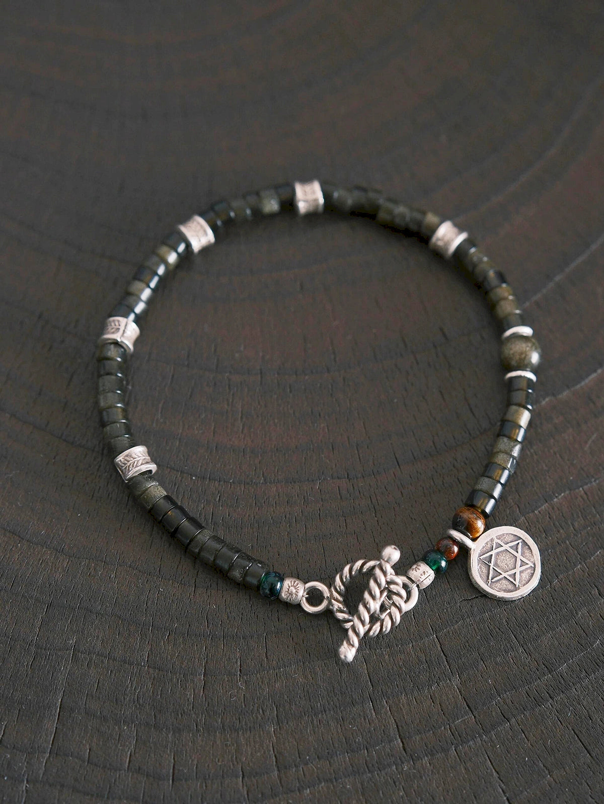 Mineral Soul Series | Black Astra | Golden Obsidian & Hammered Silver Bracelet