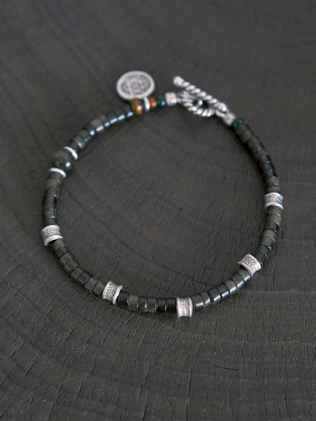 Mineral Soul Series | Black Astra | Golden Obsidian & Hammered Silver Bracelet
