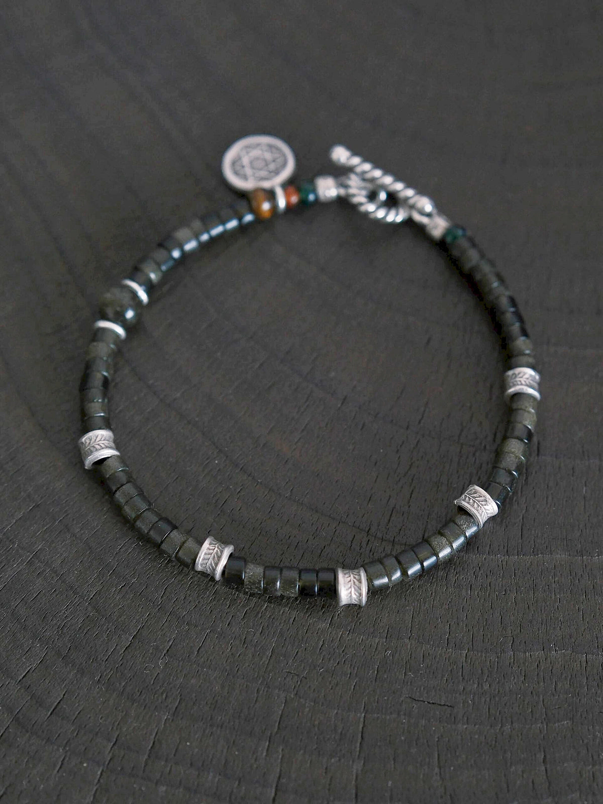 Mineral Soul Series | Black Astra | Golden Obsidian & Hammered Silver Bracelet