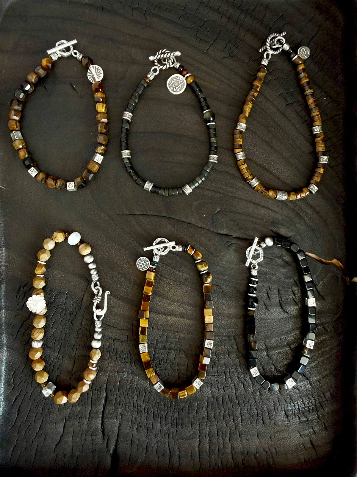 Mineral Soul Series | Black Astra | Golden Obsidian & Hammered Silver Bracelet