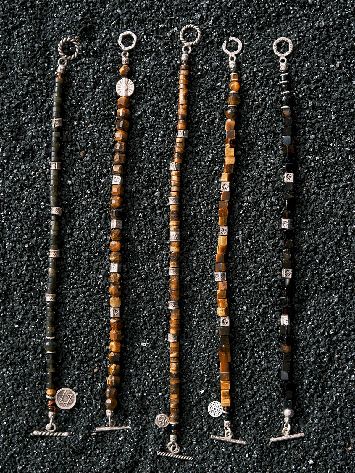 Mineral Soul Series | Black Astra | Golden Obsidian & Hammered Silver Bracelet