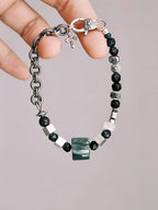 Urban Stoic Series | Dark Monolith | Seraphinite, Obsidian & Silver Bracelet