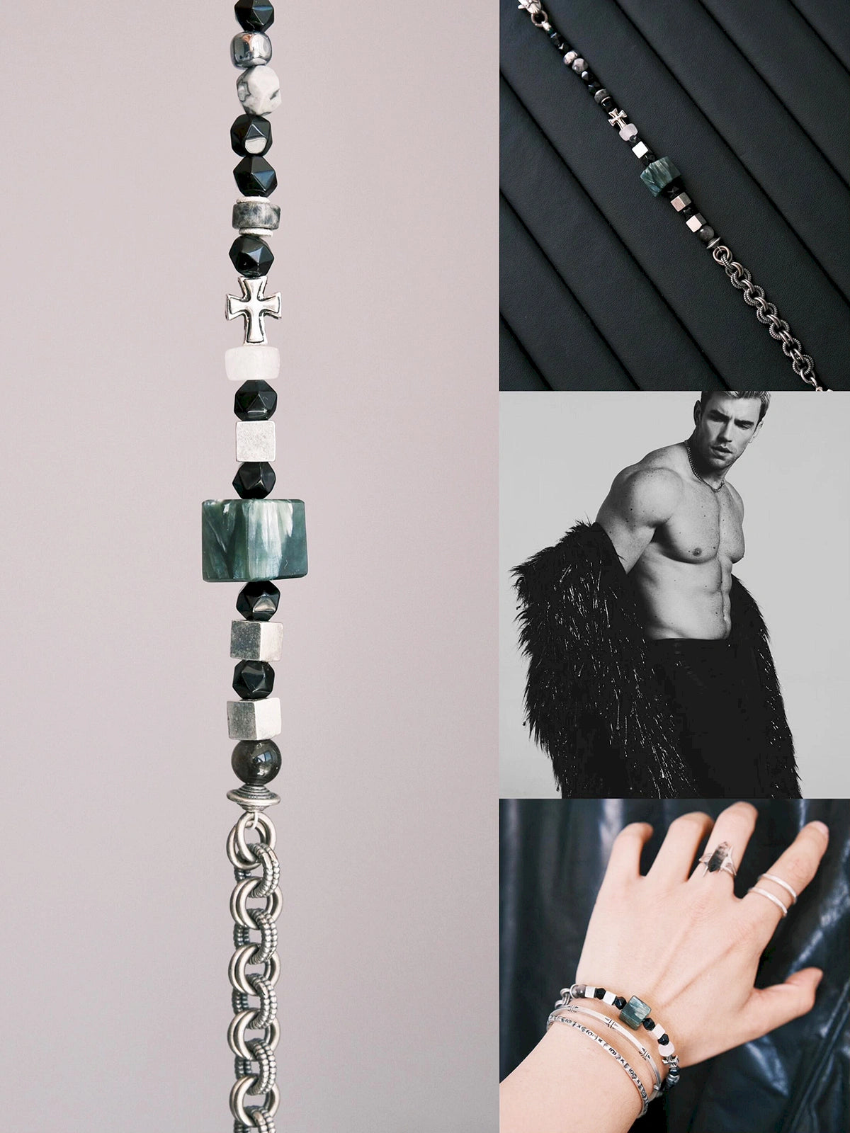 Urban Stoic Series | Dark Monolith | Seraphinite, Obsidian & Silver Bracelet Secondary image